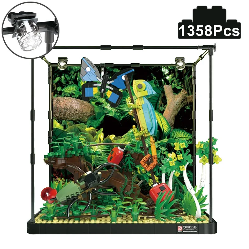 

Creative 1358Pcs Crawling Pet Tropical Rain Forest Model Building Blocks Lizard Ladybug Plants MOC Bricks Toys For Children Gift