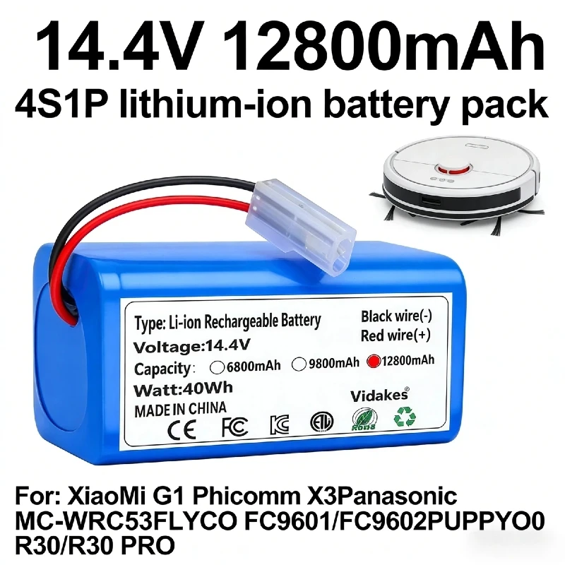 

Новый литий-ионный аккумулятор 4S1P 14,4 В 6800 мАч, для XIAOMI MIJIA Mi Robot Vacuum-Mop Essential G1 MJSTG1, SKV4136GL H18650CH R30 R35 ☼