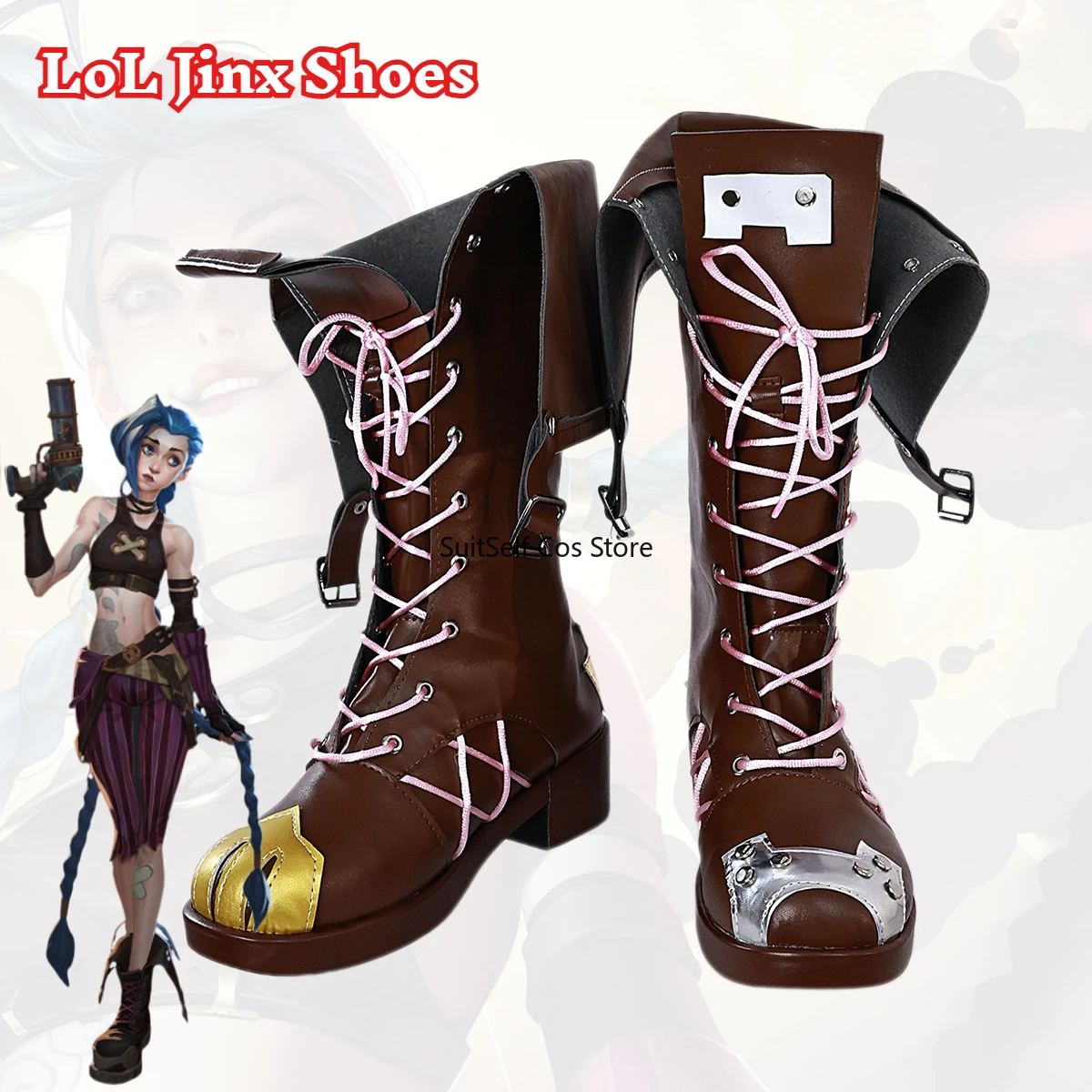 LoL Jinx The Loose Cosplay Shoes Game Heartsteel Arcane Team Cannon Boots Role Play Christmas Halloween Uniform Sexy Girl Suite