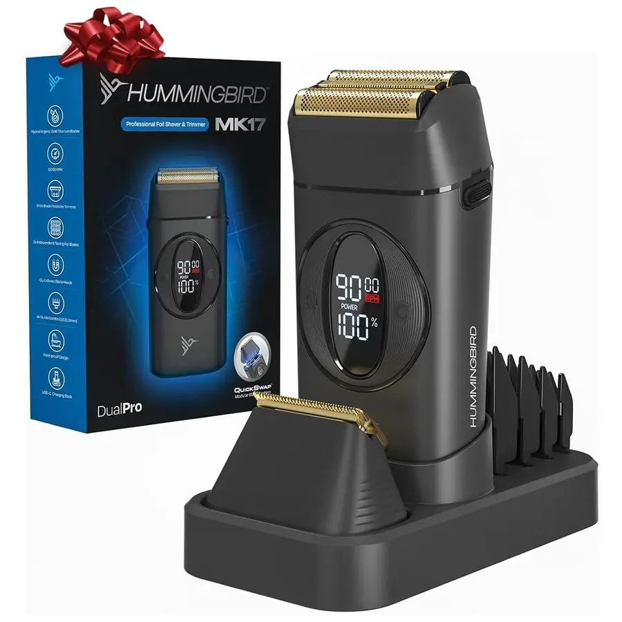 

MK17 DualPro Foil Shaver Amp Триммер для бороды для мужчин Золотые титановые лезвия, турбоусилитель для бритья Управление крутящим моментом, металлический корпус, цифровой B