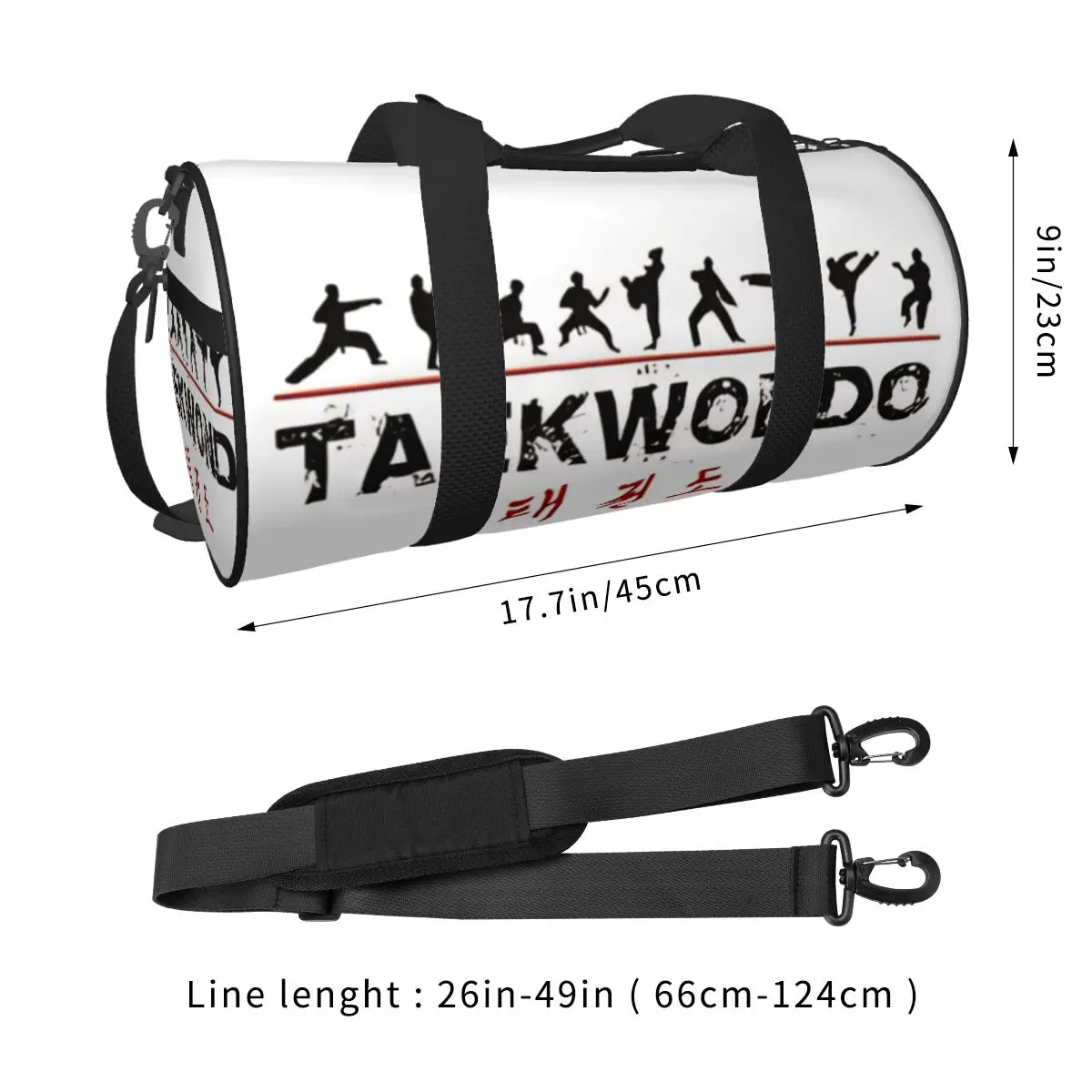 Taekwondo Text And Fighters Gym Bag Waterproof Sports Bags Large Training Custom Handbag Retro Fitness Bag For Men Women