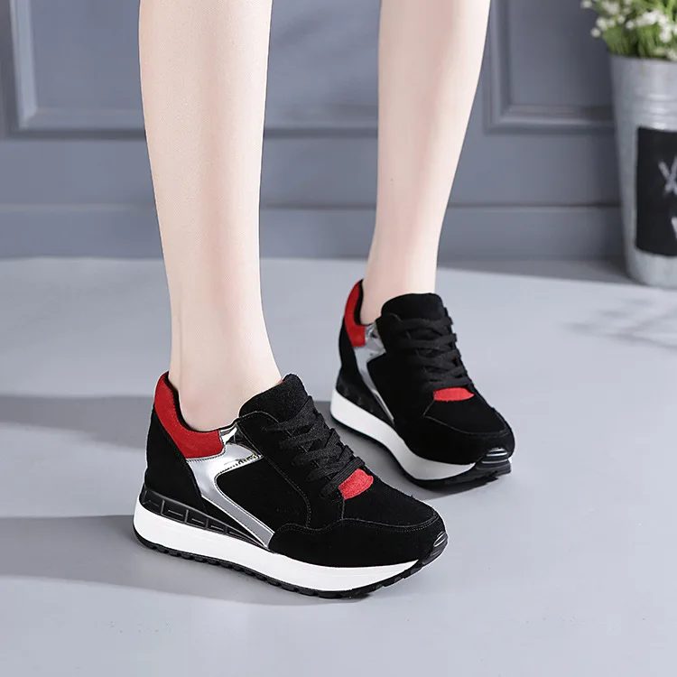 Fujin 6.5cm Platform Wedge Women Casual Shoes Dad Chunky Sneakers Suede Leather Hidden Heel Female Leisure Spring Winter Shoes