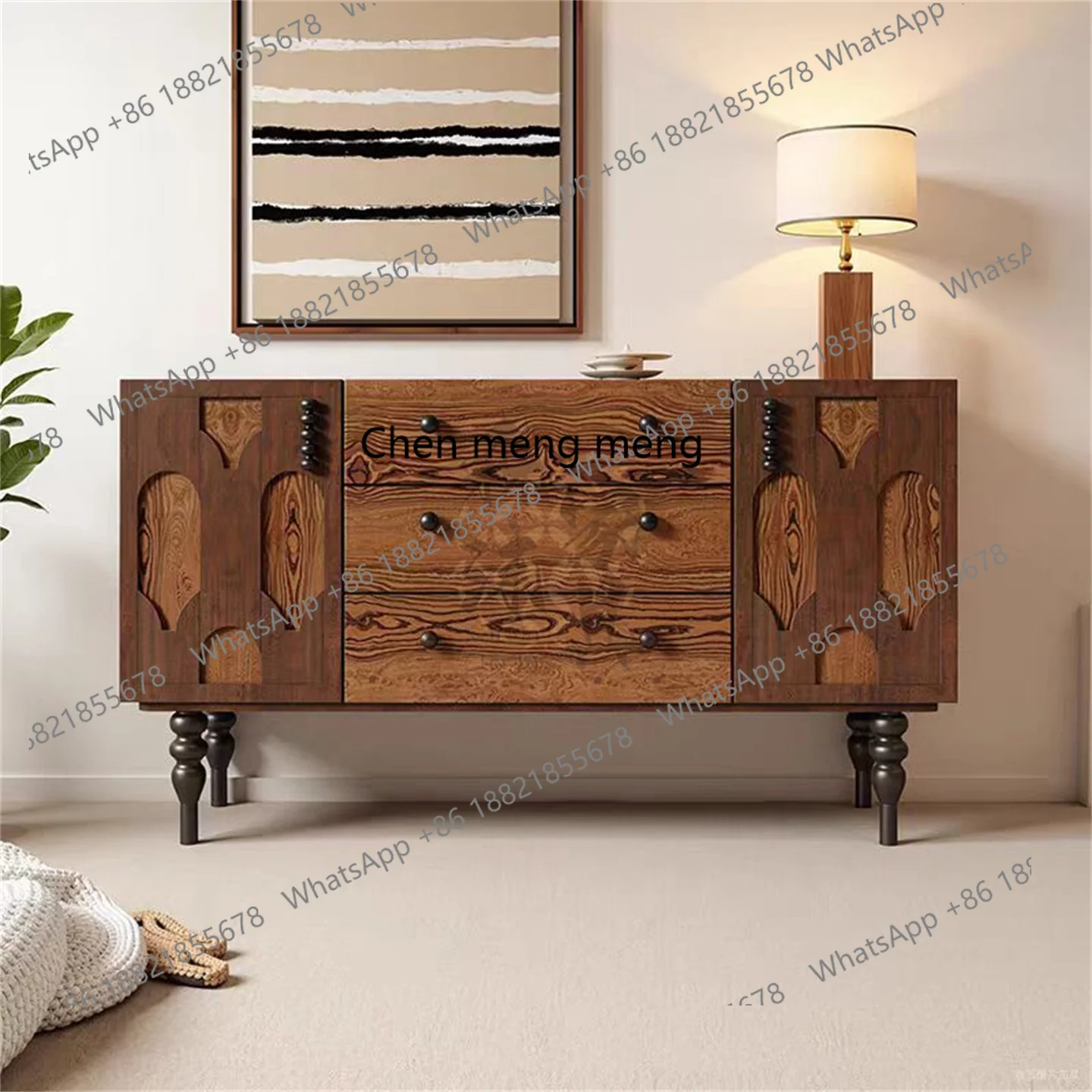 

American retro solid wood dining side cabinet French antique villa small apartment living room against the wall storage locker