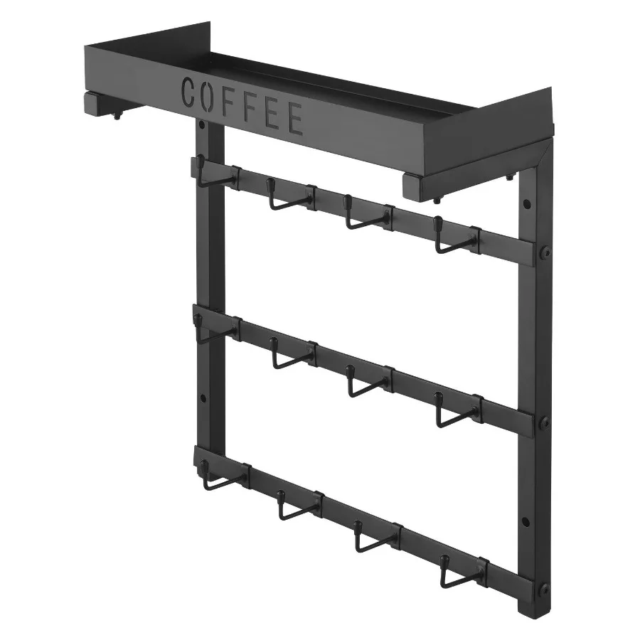 

Coffee Mug Holder Wall Mounted with 12 Movable Hooks and Top Shelf Cup Rack