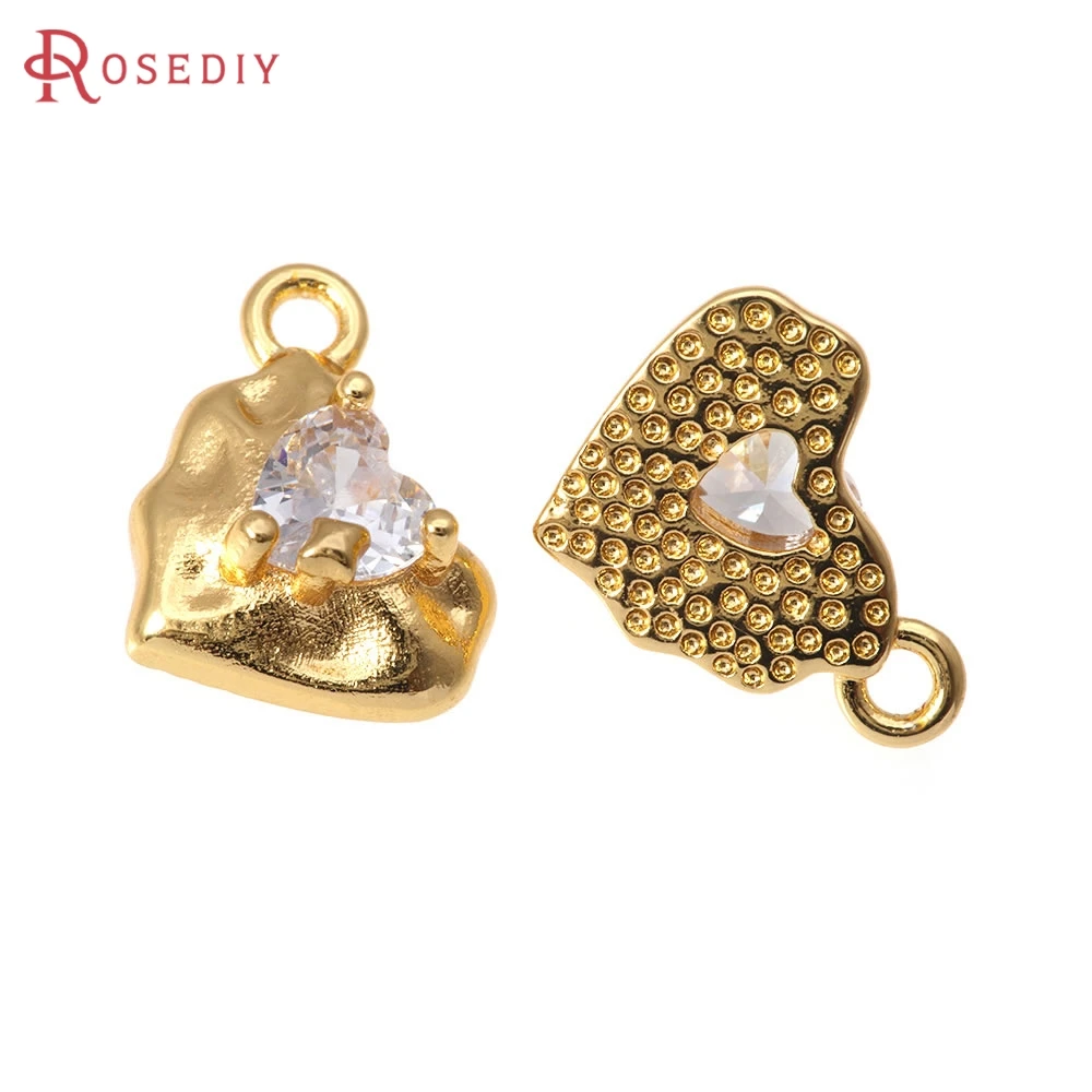 

10 шт., 18-каратное золото, латунь, циркон, подвески в форме сердца, подвески, высокое качество, ожерелье «сделай сам», серьги, ювелирные аксессуары, принадлежности для изготовления