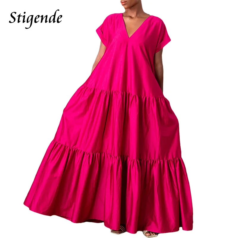 Vestido longo em camadas com decote em V de verão feminino patchwork solto vestido multicamadas