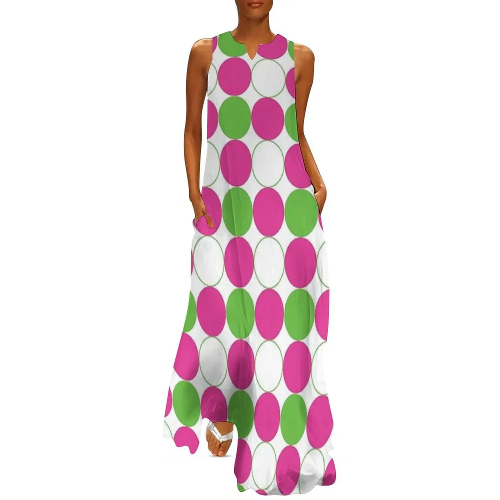 

Green, Purple, and White Circle and Dot Pattern Long Dress women dresses dress women summer