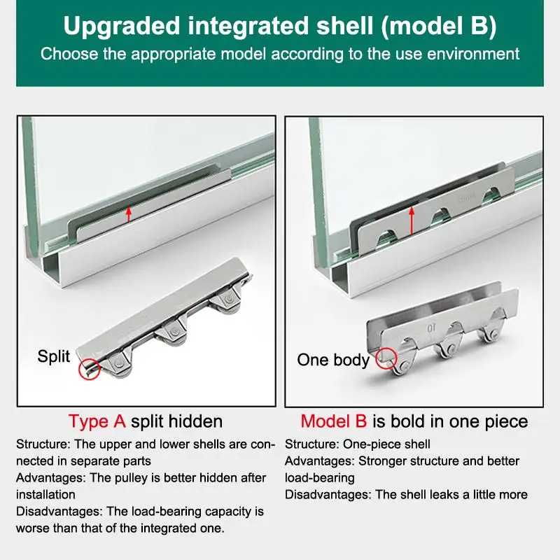 8mm/10mm Sliding Door Roller Clamp Stainless Steel Wheel Pulley Rollers For Bathroom Glass Door Shop Display Cases