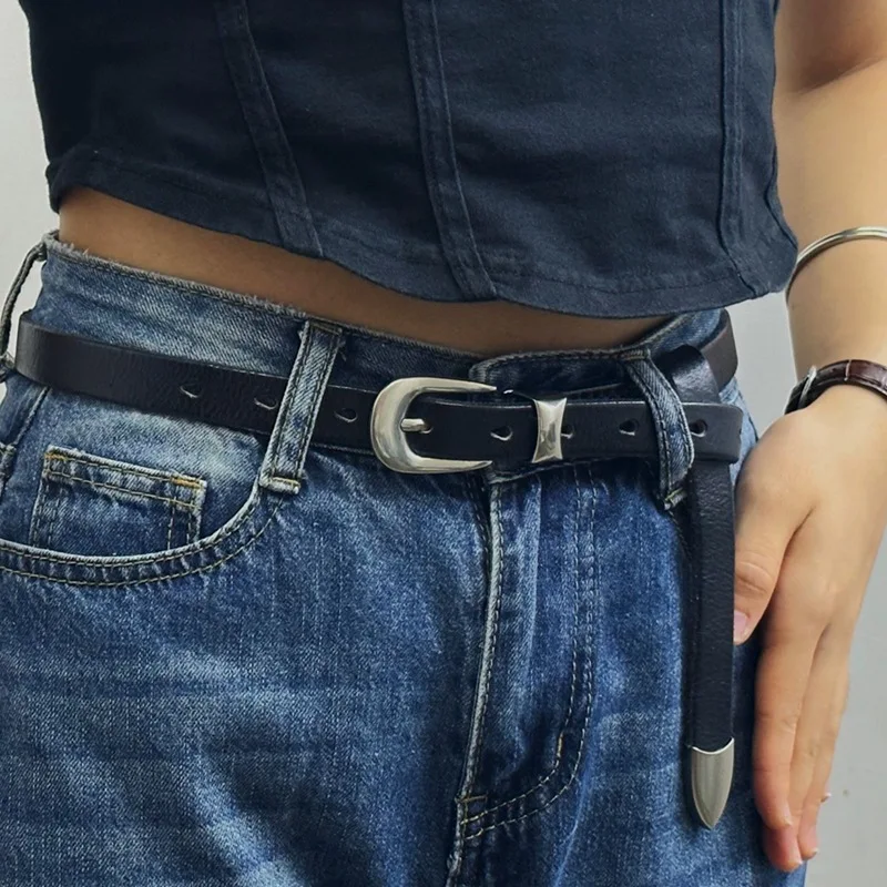 1.8CM Korean Style Genuine Leather Belt for Women Alloy Prong Buckle Trendy All-Match Fashionable Jeans Waist Belts