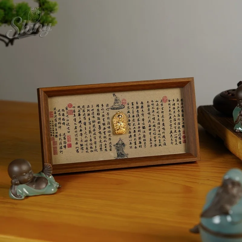 

Heart Sutra of Prajnaparamita Calligraphy Desktop Ornament New Chinese Style Zen Picture Frame Display Stand Decorative Painting