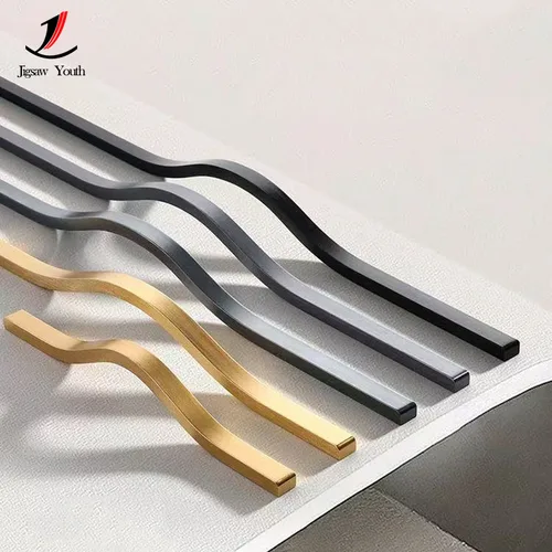 Manija de puerta de gabinete de aleación de aluminio de 160mm-320mm, manija curvada dorada para cajón de armario, manija de puerta de muebles, Hardware