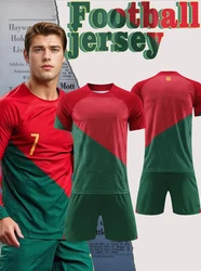 Men's Casual Sports Football Uniform round Neck Top with Fashionable Breathable Shorts Comfortable Football Suit Set