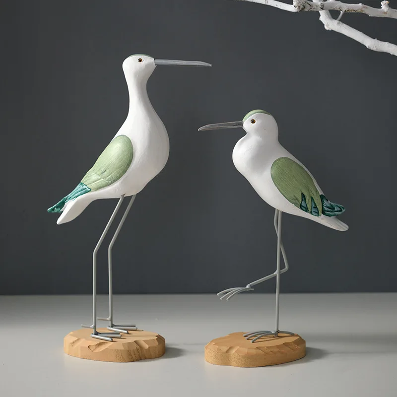 

Mediterranean Ocean Style Wooden Seagull Ornaments Vintage Creative Standing Beach Bird Model For Home Decor Crafts Photo Prop