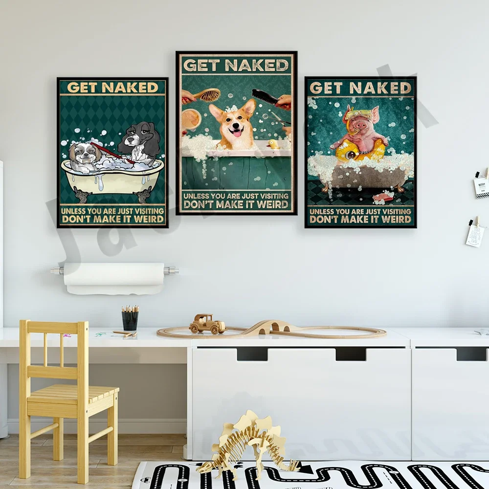 Funny Pig Poster - Naked Corgi Don't Make It Weird Unless You Just Visit, Love Pigs, Funny Dog Bathroom Retro Poster