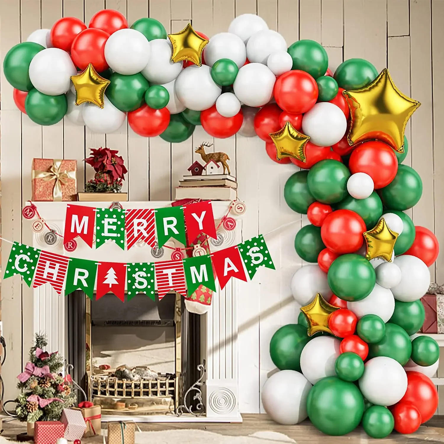 Kit arco ghirlanda di palloncini natalizi Rosso Verde Lolipop Cono Stella Palloncini foil Capodanno Decorazione per feste di Natale Regali