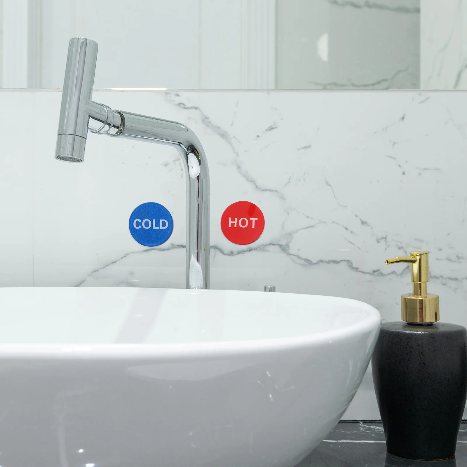 4Pairs Waterproof Faucet Labels Self Adhesive Hot Cold Stickers for Bathroom Kitchen Sink Water Dispenser Red Blue Design