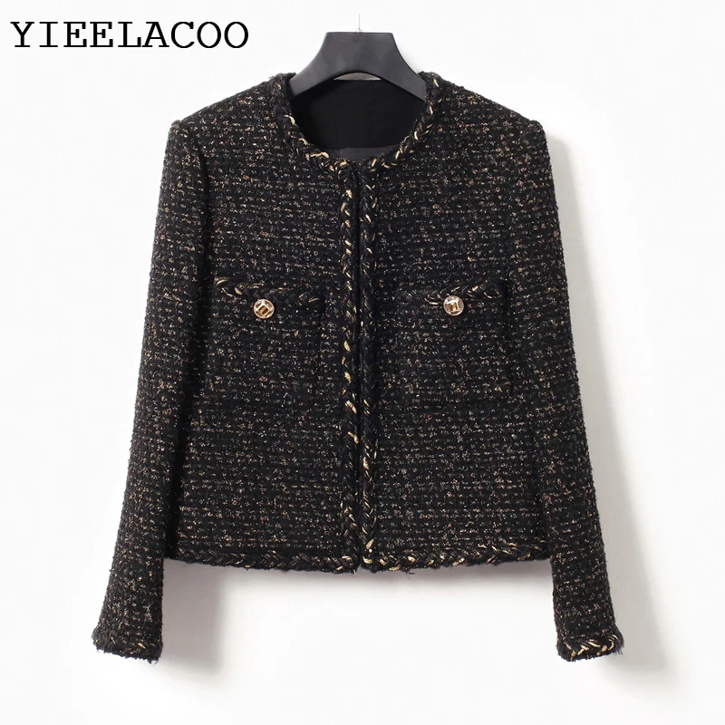 

Black tweed jacket Professional 2023 spring /autumn women's jacket Business ladies One Piece Classic Coat