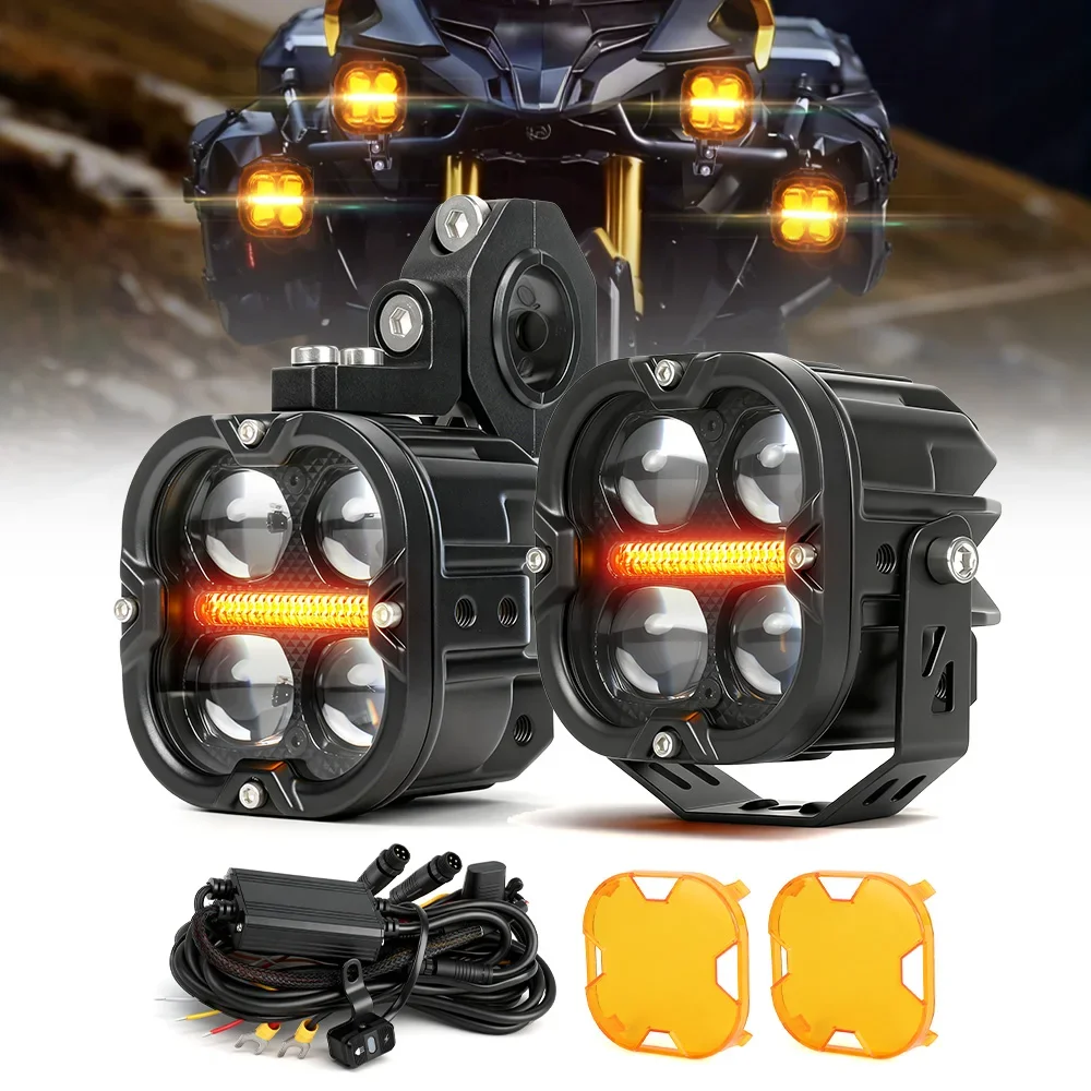 HAOLIDE 4 Modes LED Motorcycle Fog Light White Yellow Combo Beam IP68 Auxiliary Work Light With RelaySwitch Harness off-road us