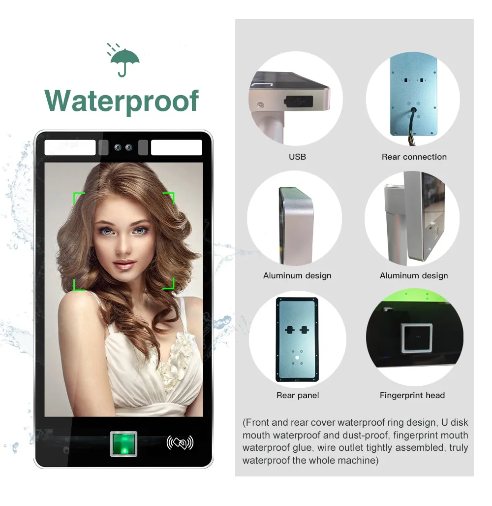 ระบบควบคุมการเข้าออกด้วยไบโอเมตริกซ์ คลาวด์ ลินุกซ์ ขนาด 8 นิ้ว พร้อมระบบบันทึกเวลาทำงานและระบบจดจำใบหน้า