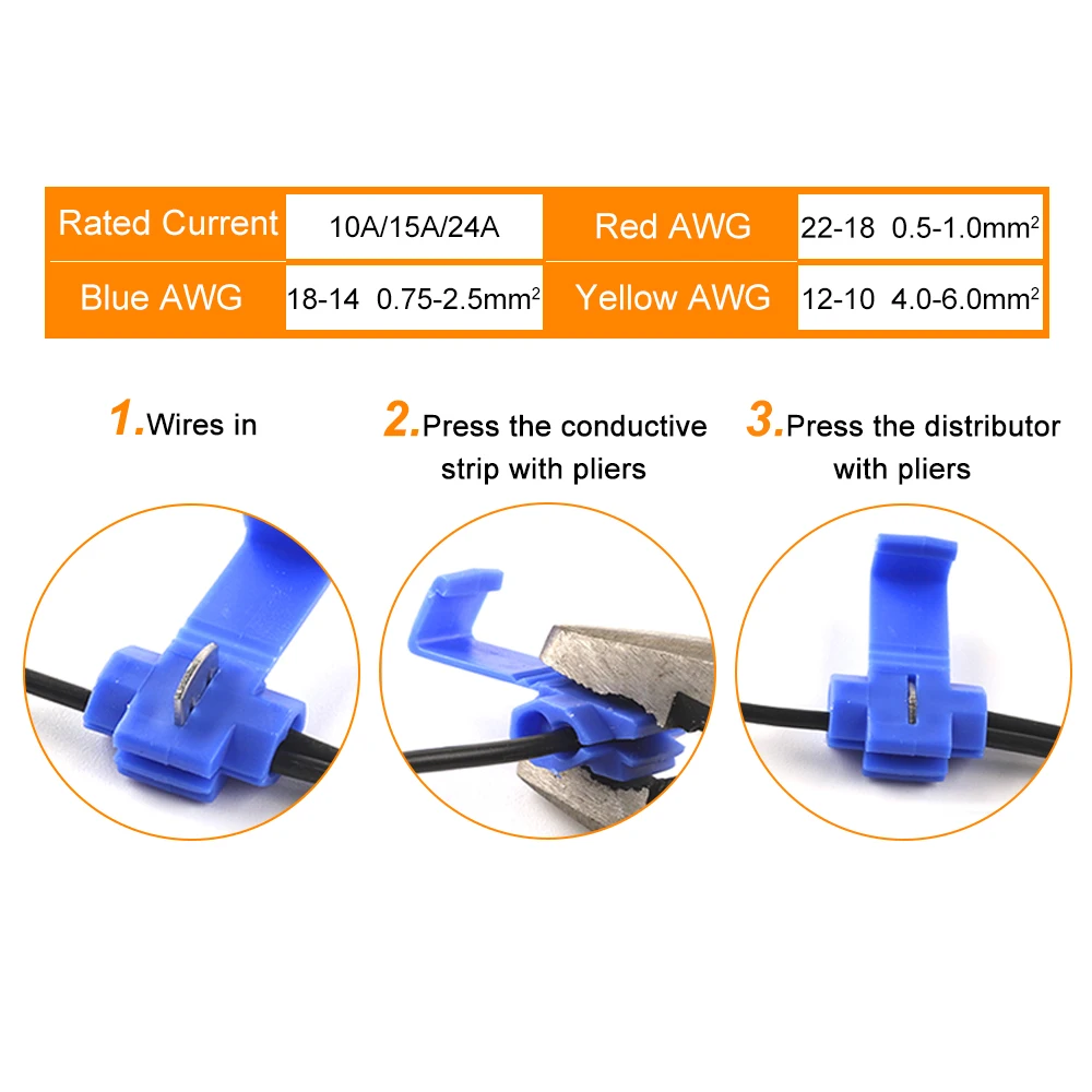 25 قطعة محطات الأسلاك لصق سريع سريع موصلات الكابلات الكهربائية دون كسر خط سكوتش قفل تجعيد محطة AWG 22-18 #4
