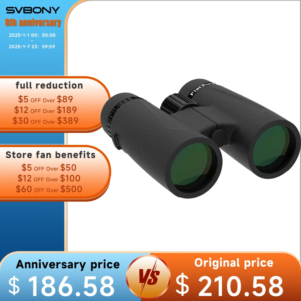 Svbony SA205 8X42/10X42 ED Flat-field Binoculars,IP67 Waterproof BAK4,Bird Watching,Stargazing,Camping,Travel,Astronomy 