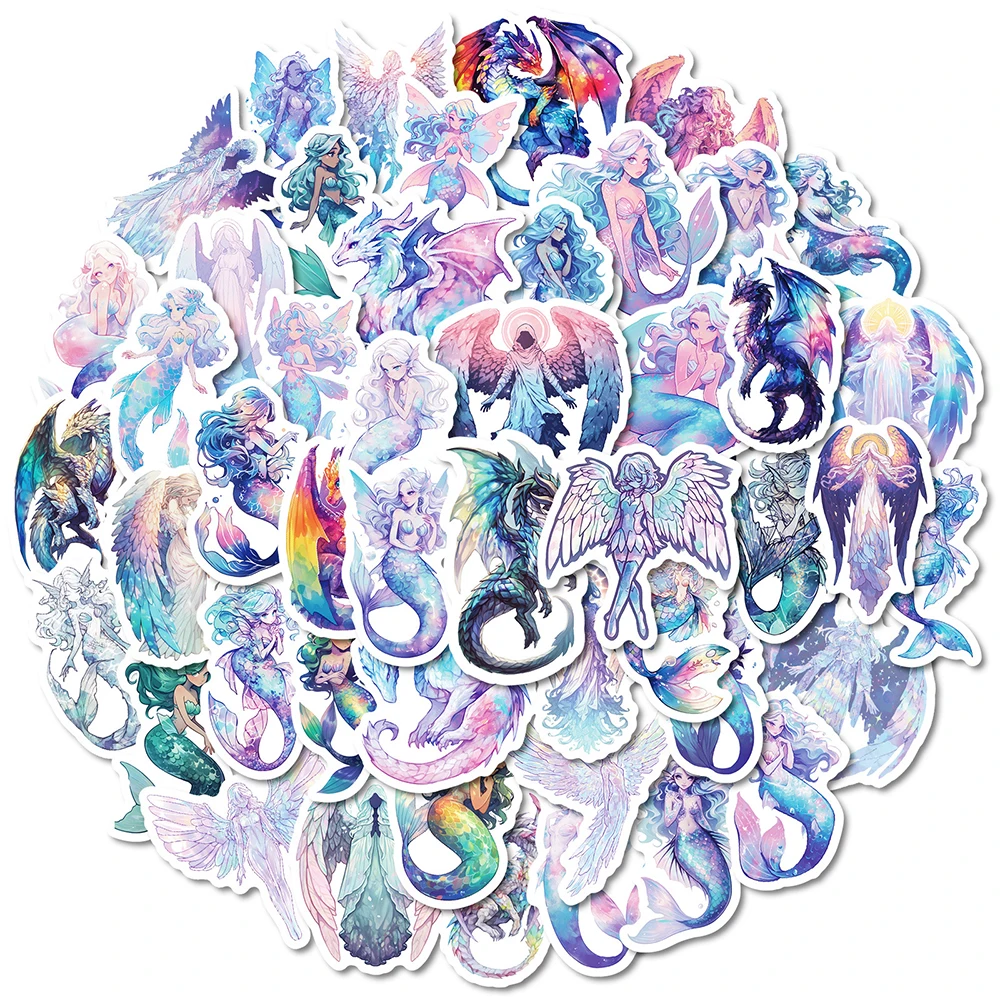 10/30/50pcs Cute Angel Mermaid Holographic Stickers Creative Graffiti Sticker Decoration Diary Skateboard Phone Decals Kids Toy