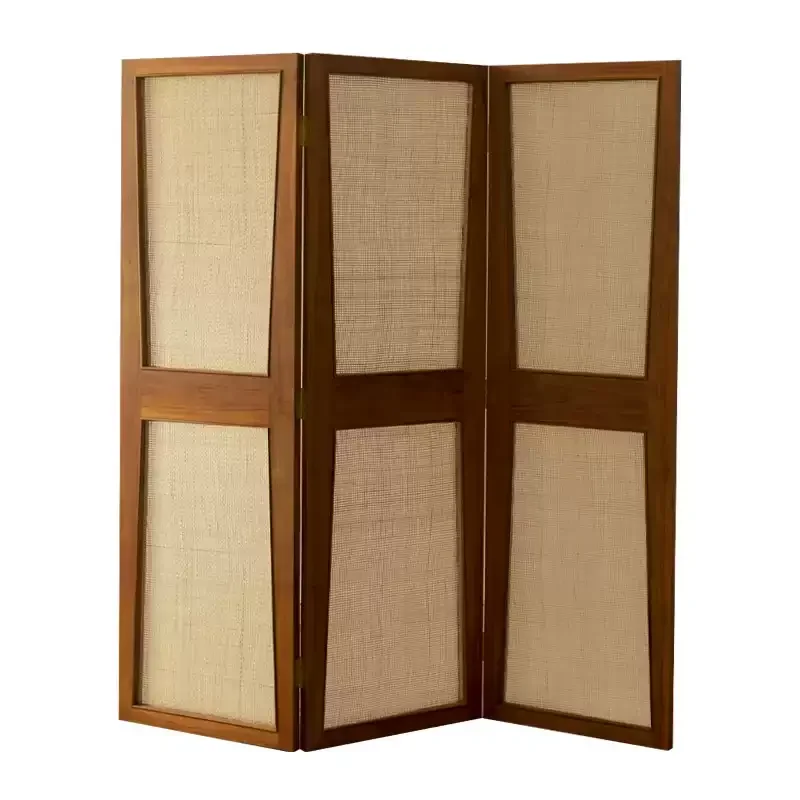 

Medieval solid wood screen rattan retro folding screen partition living room entrance