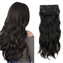 Sythetic Hair 4pcs/lot Clip in Hair Extension Long Wavy Curly Women's Thick Hairpieces