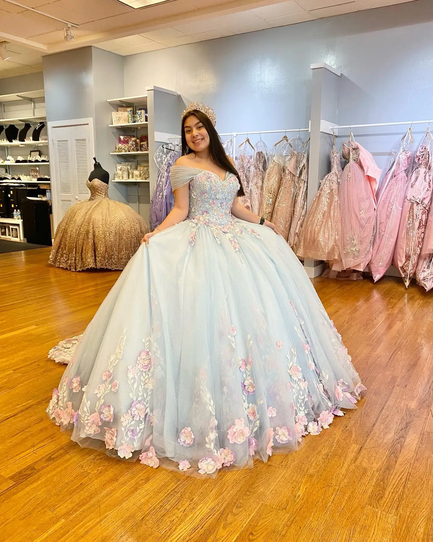 3D Florals vestidos de 15 años 2022 Off-Shoulder Puffy Ballgown Quinceanera Sweet 16 Dress Prom Quince Gown Hand-Made Flowers