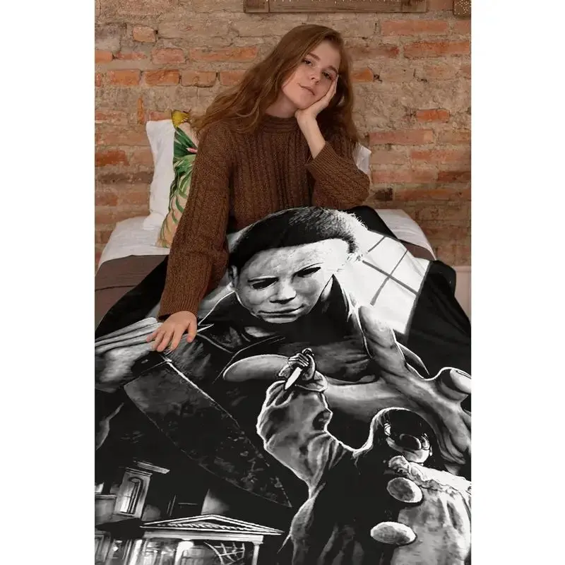 VIKAMA Ganzjahres-Halloween-Horrorfilm-Fleece-Plüschdecke, leicht, warm, für Sofa, Schlafzimmer, Bettwäsche, Geschenk für Teenager, Jungen, Mädchen, Erwachsene – Detail 4