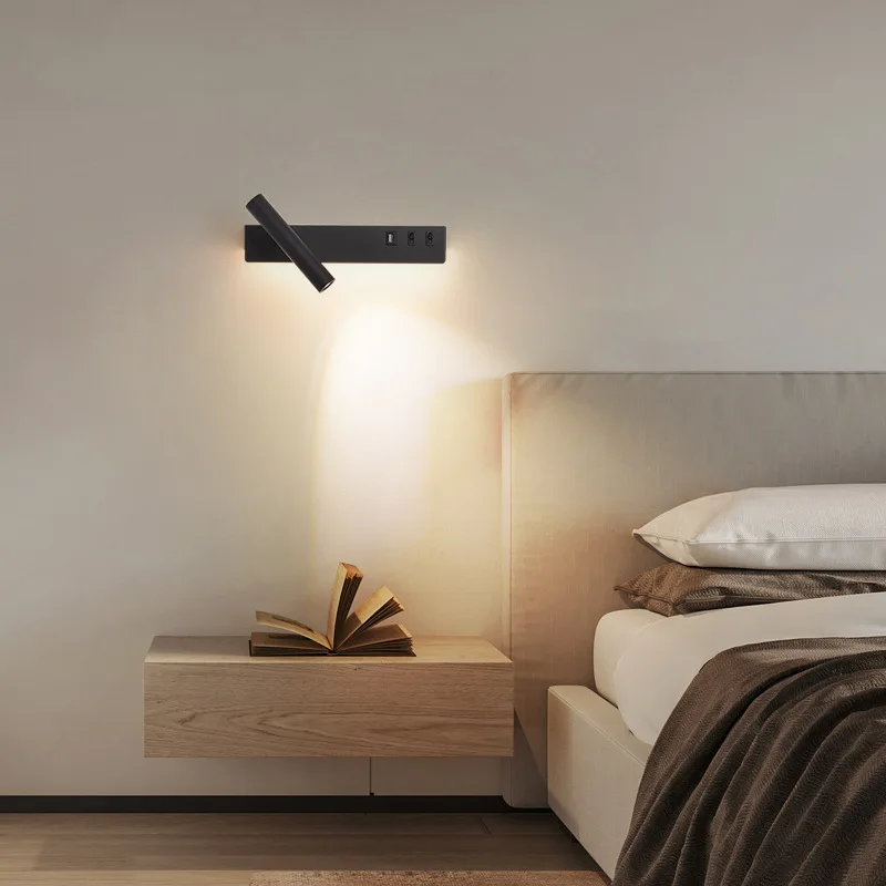 Lámpara de pared de lectura para cabecera, luz LED de pared moderna nórdica con interruptor, iluminación interior USB, decoración de habitación para