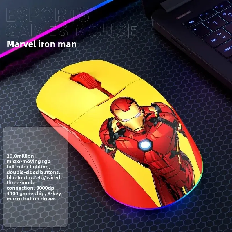 Marvel Captain America Iron Man Anime movies creative personalized rechargeable bluetooth wireless mouse birthday gift for boys