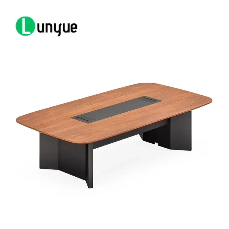 Modern Solid Wood Conference Table Rectangular Business Meeting Desk with Steel Legs Durable 20 Seats for Office Meeting Room