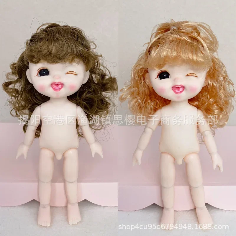 New 16cm BJD Doll 13 Jointed Cute Angry Wink Face Short Hair with Shoes Nude Body for Girls DIY Toys