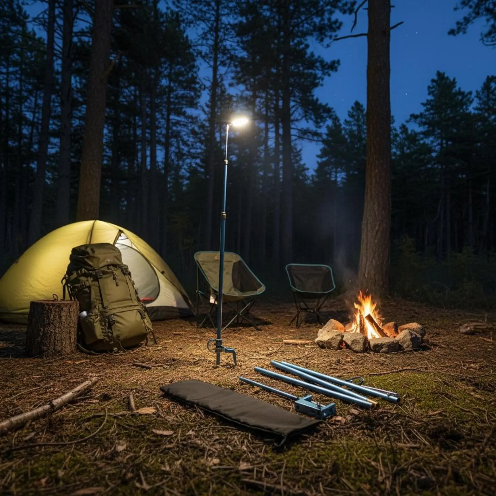 Foldable Camping Lamp Pole Aluminum Alloy Portable Lantern Hanger Portable Lamp Hanger With Storage Bag for Fishermen, Fishing