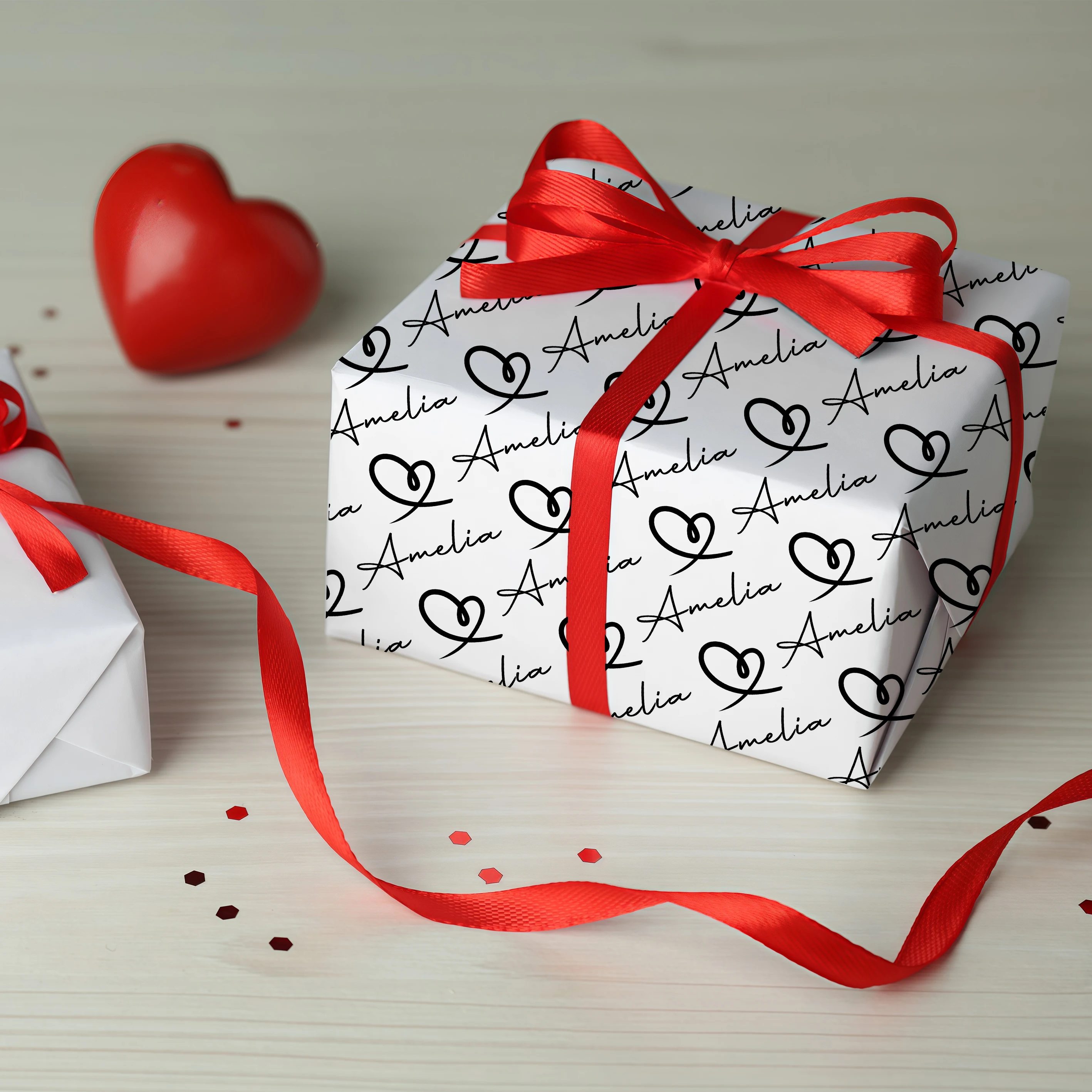 6 Stück individuelles Valentinstag-Geschenkpapier, personalisierbar mit Ihrem Namen, rot, weiß, Herzmuster, Buchstabe, Geschenkpapier, Hochzeitsdekorationen