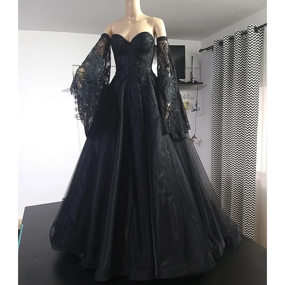 Black Sweetheart Lace Wedding Dresses For Women 2023 Boho Beach Grown Flare Sleeve A Line Vestidos para mujeres Formal Occasion