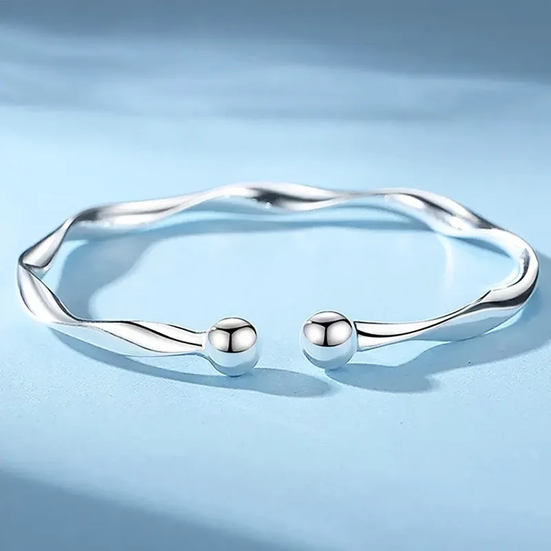 925 Sterling Silver Bracelets for Women Men String Accessories Retro Wave Line Pendant Party Jewelry Gift