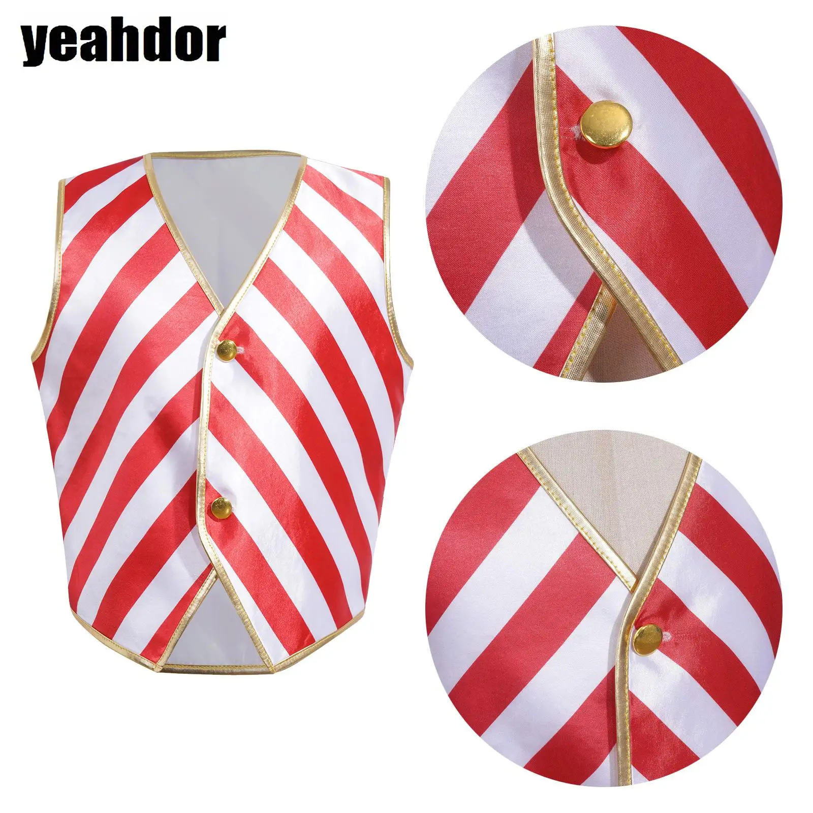 

Unisex Boys Girls Christmas Vest Candy Cane Striped Waistcoat Sleeveless V Neck Santa Claus Performance Costume Vests Jacket Top