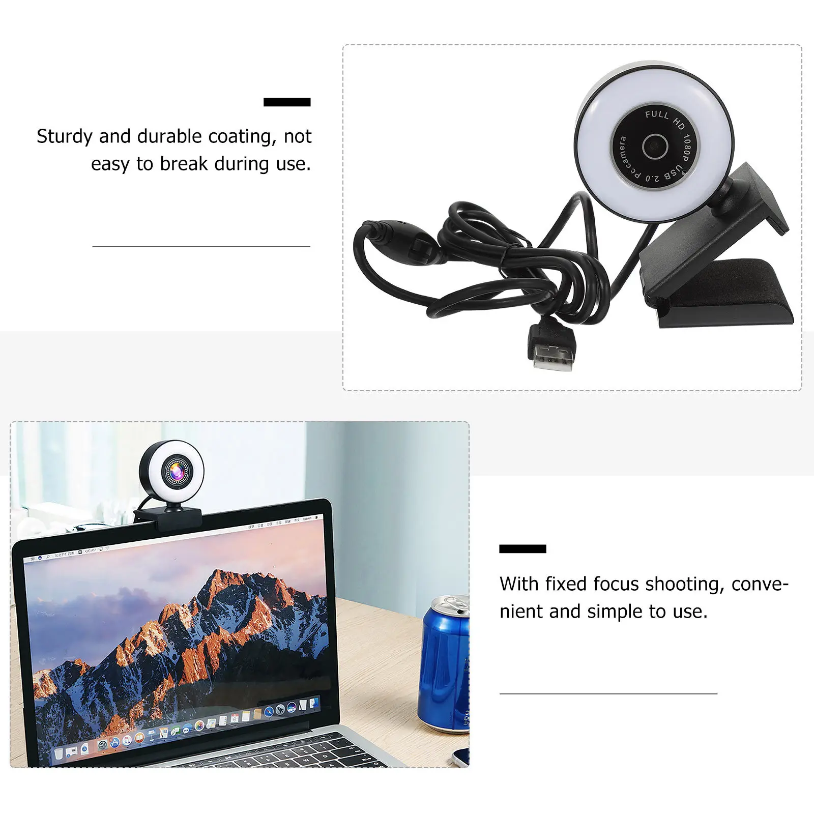 

Web Camera 1080P Fixed Focus Built-in Noise Reduction Microphone LED Supplement Light USB Plug Definition Live