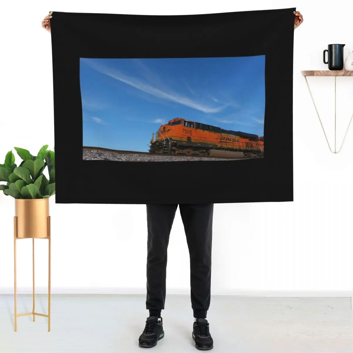 

BNSF #7558 GE ES44DC Locomotive Leading 6K Throw Blanket Warm Cozy Throw Blanket for Living Room Couch