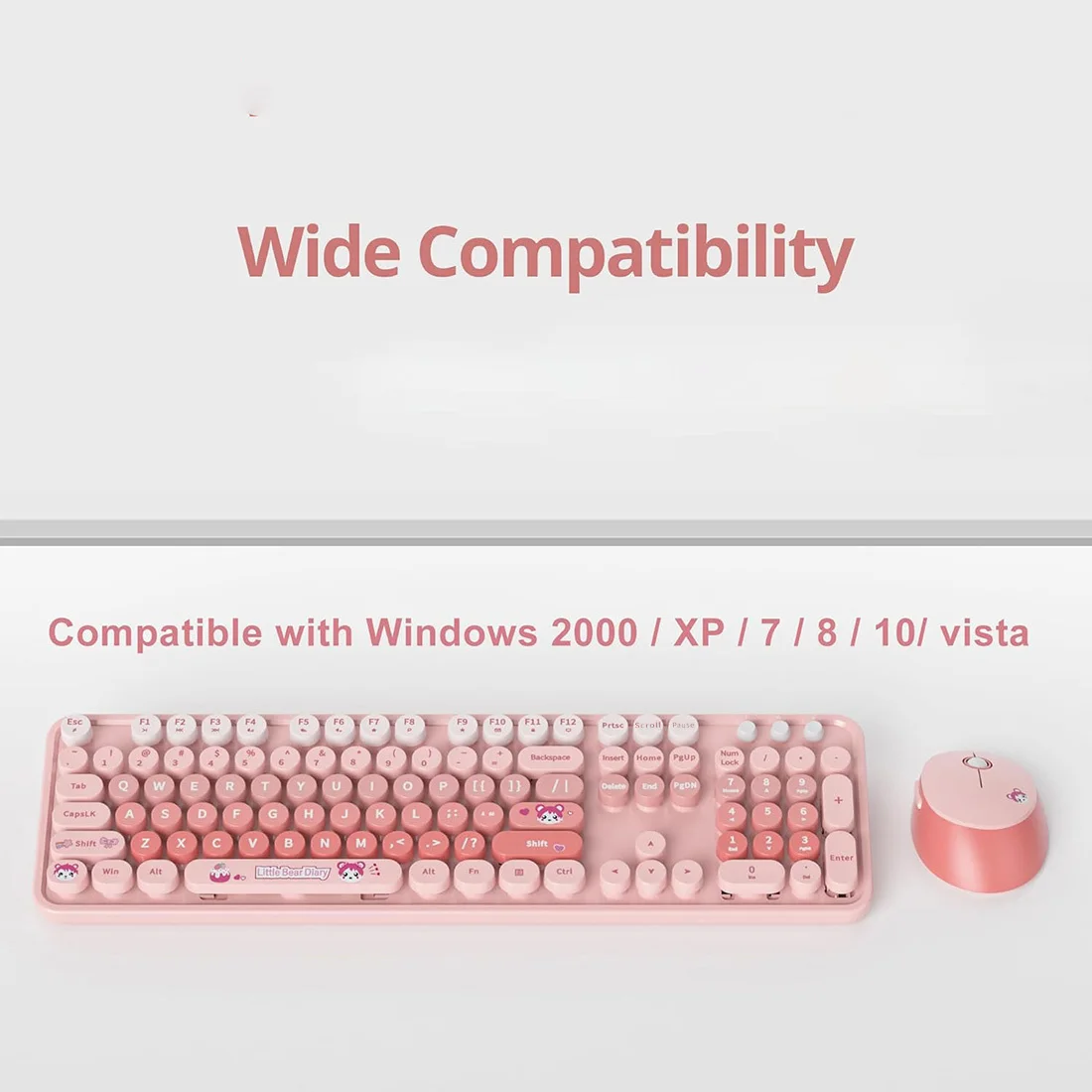 Imagem -03 - Teclado sem Fio e Mouse com Teclado Numérico para Windows Máquina de Escrever Retro 2.4ghz Tamanho Completo Rosa Bonito