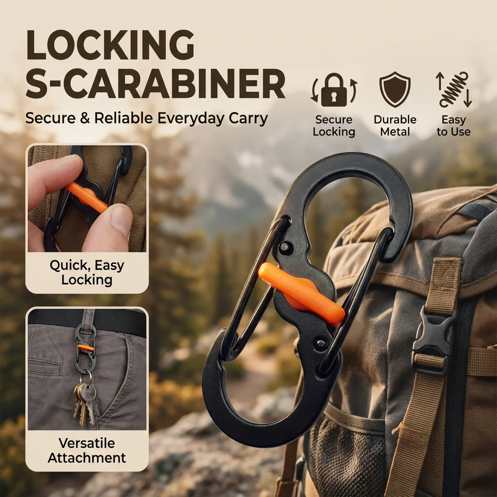 3Pcs Outdoor Camping Carabiner 8 Shaped S Buckle with Lock Mini Keychain Hook Anti-Theft Backpack Buckle Key-Lock Tool