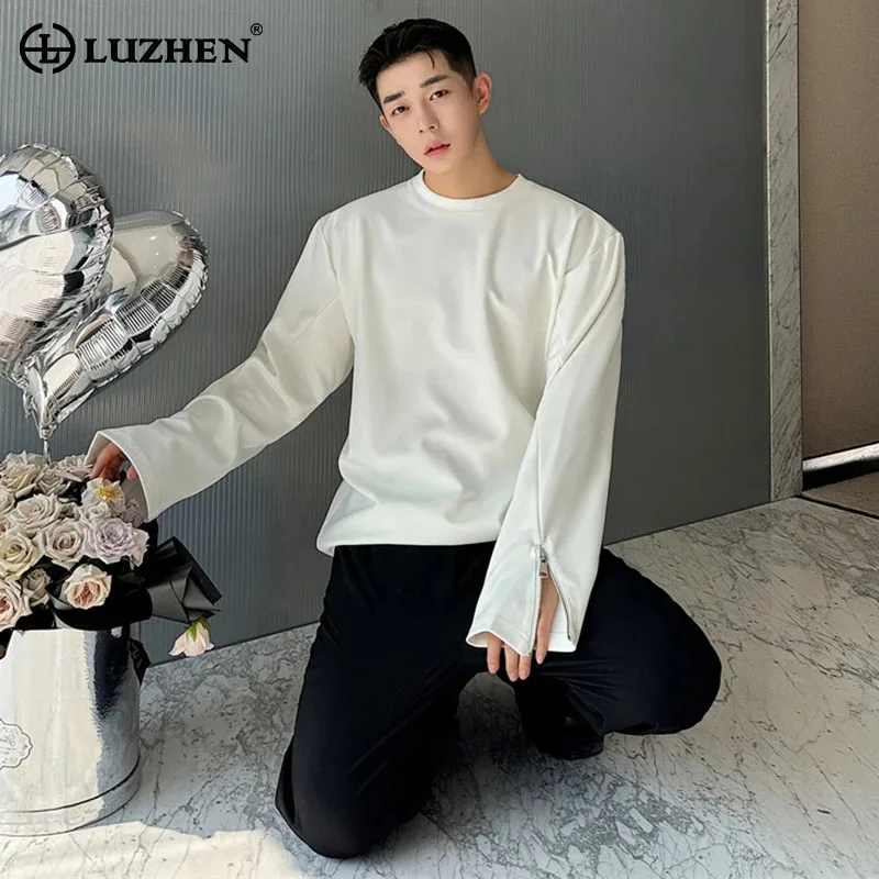 

LUZHEN 2024 Весенняя мода новая молния Сращивание длинный рукав Элегантные повседневные футболки мужские высококачественные модные корейские Топы LZ3800