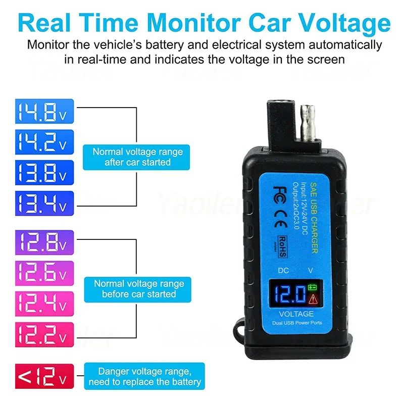 Universal 6.8A QC3.0 Motorcycle USB Charger Waterproof 12V Power Supply Adapter with Switch Voltmeter Socket Moto Phone Charger