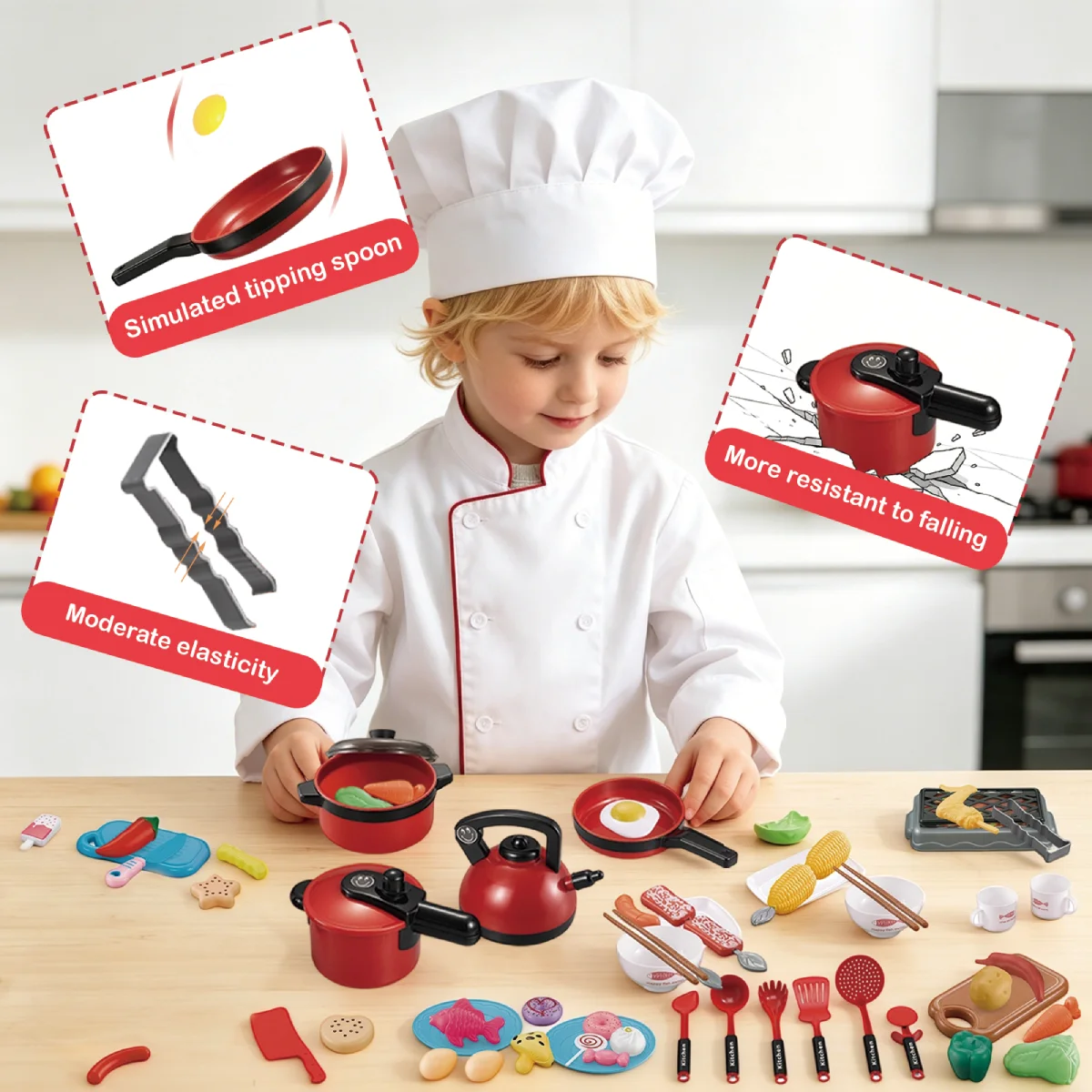 Mini Kids Kitchen Toys Set Pretend Play Cooking Pots Pans Utensils with Play Food Educational Gift for Toddler Boys Girls 3+ image 5