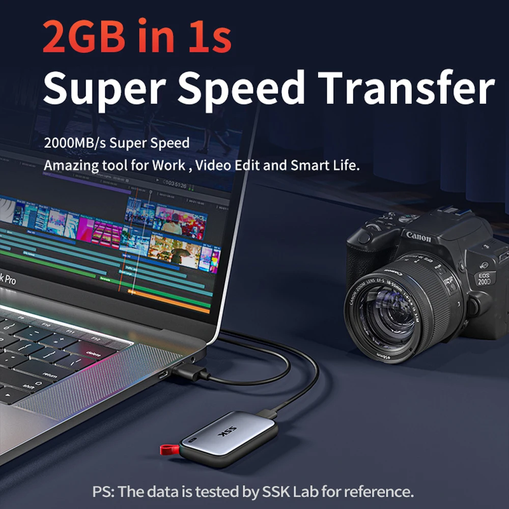SSK Portable SSD 1TB 2TB External Solid State Drives Up To 2000MB/s Type-C External Hard Drive for Mobile Phone Computer Laptop