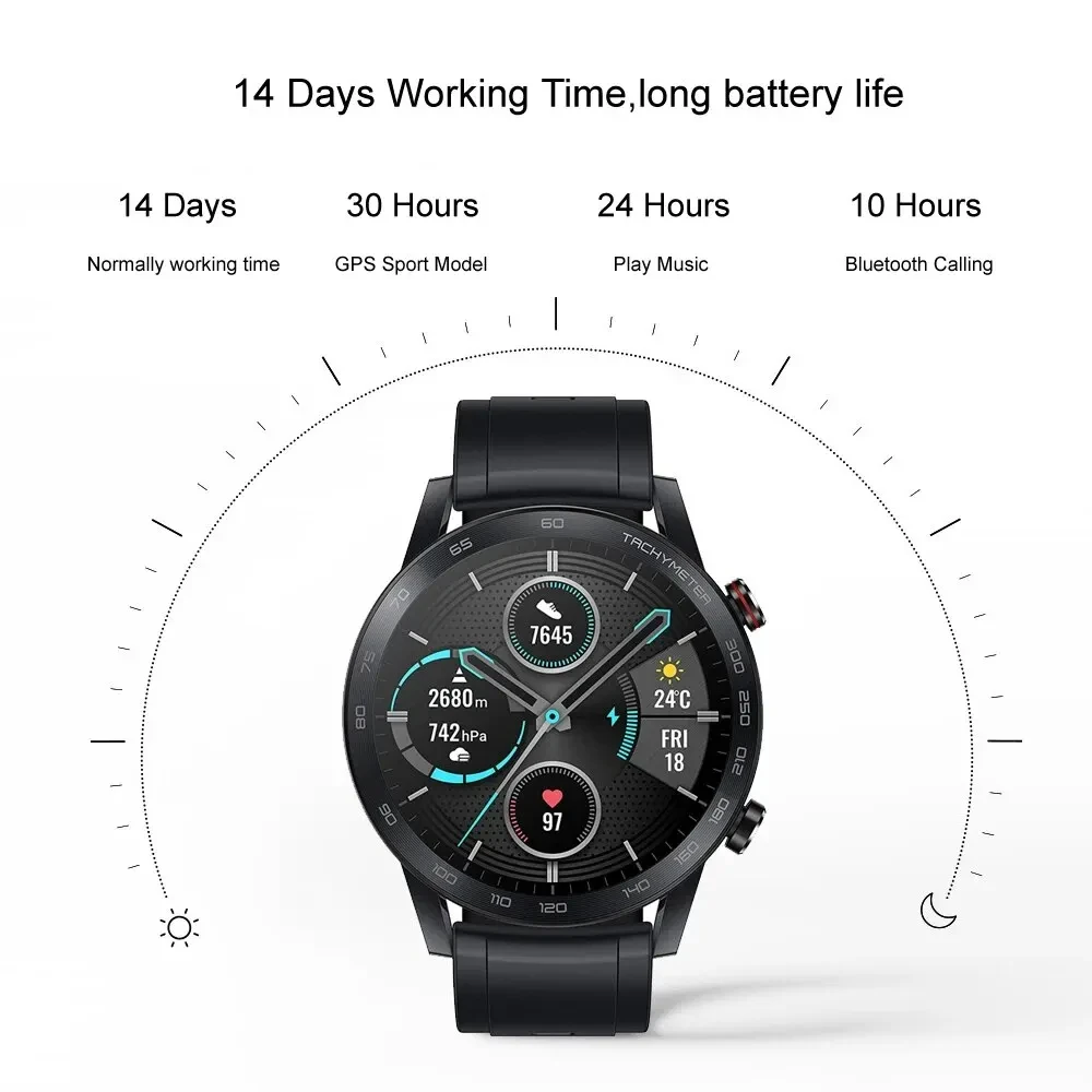 HONOR MagicWatch 2 ساعة ذكية 46 ملم بلوتوث للاتصال ساعة ذكية 14 يومًا عمر البطارية مكالمة هاتفية معدل ضربات القلب GPS