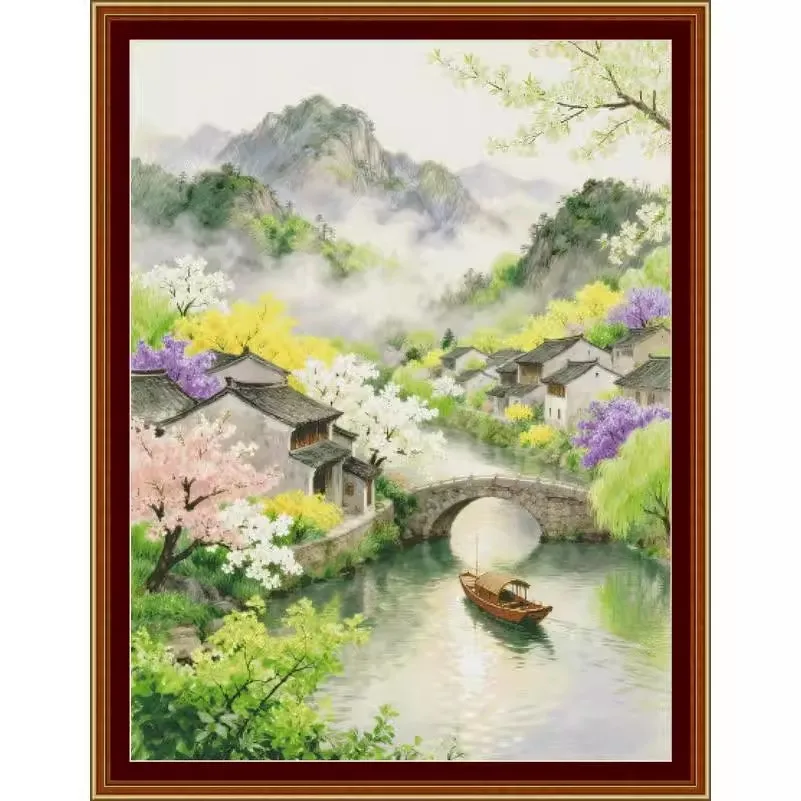 

ZZ7972 - Summer in Ancient Water Town 14CT 16CT 18CT Printed On Canvas Cross Stitch DIY Set Needlework Embroidery 132 Colors