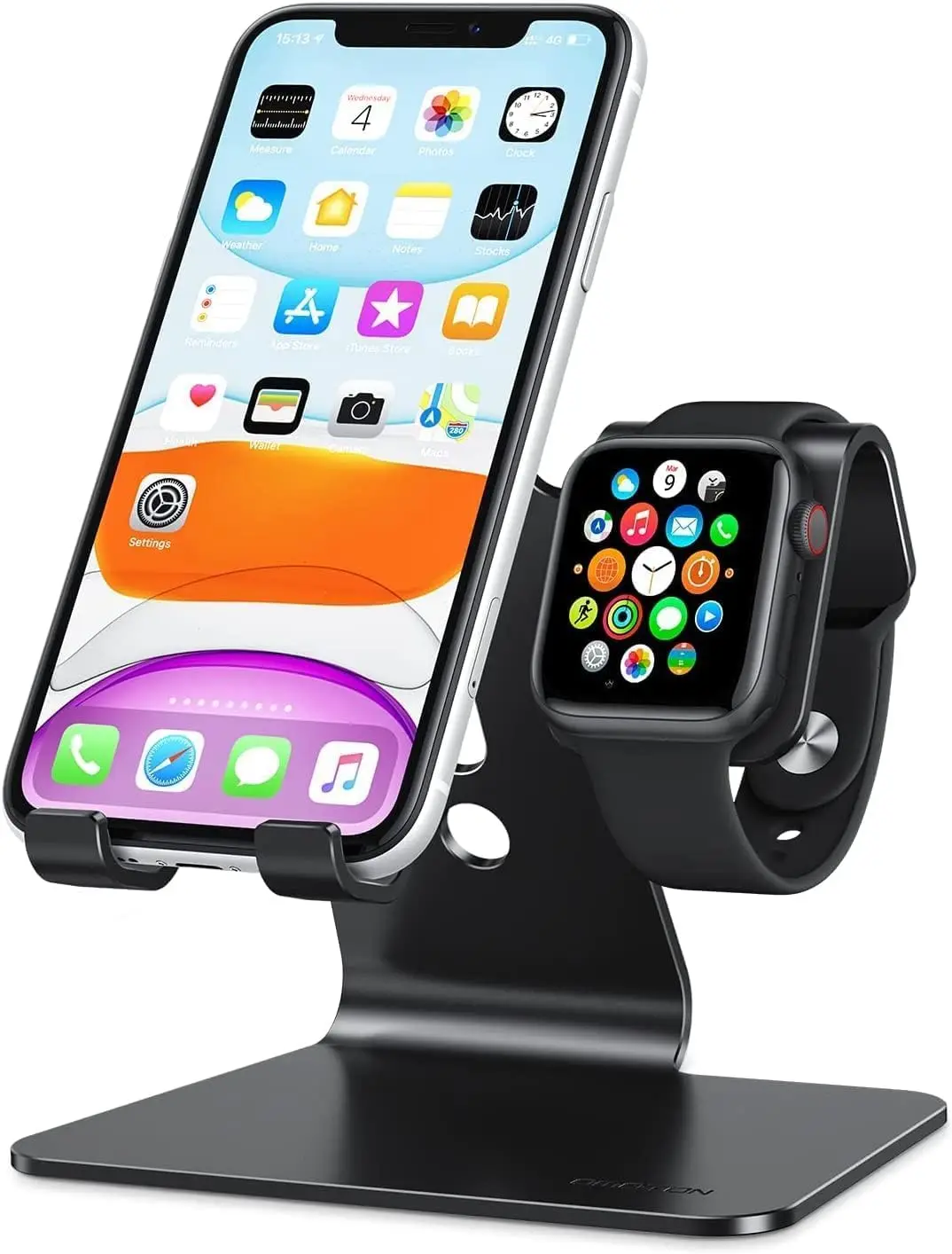 

Универсальная настольная подставка-держатель для iPhone 15-12 и Apple Watch Series 9-2, совместима со всеми размерами и большинством планшетов.